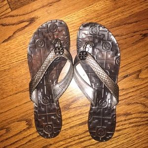 Tory Burch bronze snakeskin sandals. Size 8